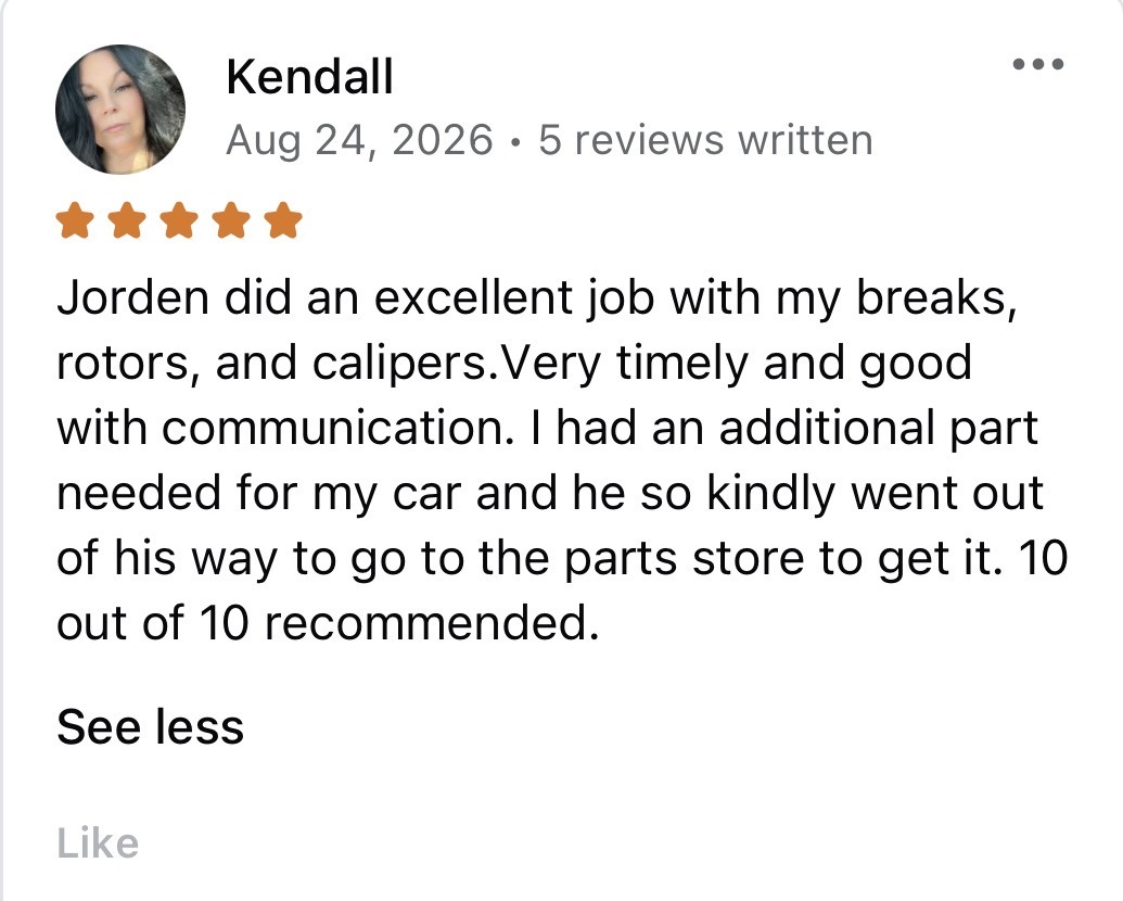 Five-star Facebook Marketplace review from Kendall
