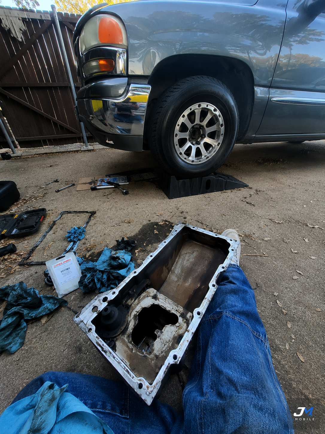 Oil pan dropped on a 2001 GMC Sierra to replace the oil pickup tube O-ring